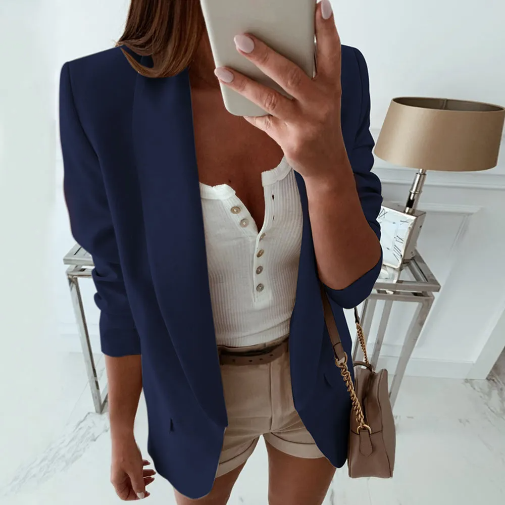 Work Women Lapel Solid Color Slim Fit Blazer