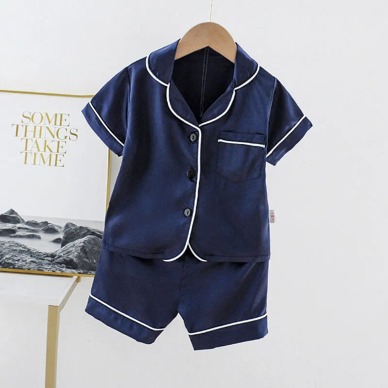 Kids Simple Solid Color Single-Breasted Two-Piece Pajamas