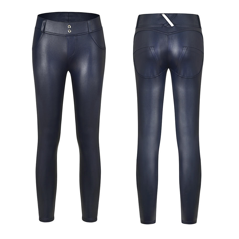 Women Solid Color Elastic Tight PU Leggings