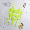 2 Pieces Women Sexy Embroidered Lace See-Through Lingerie Three-Piece Set