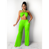 Women Summer Vacation Solid Color Tube Top Wide Leg Pants Two-Piece Set