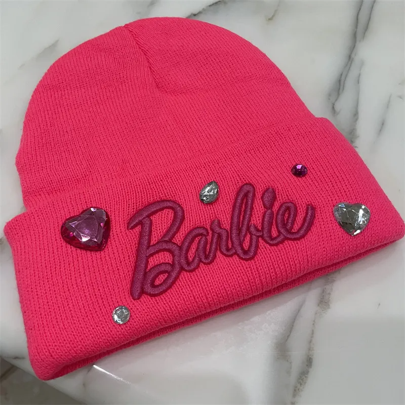 (Buy 1 Get 1) Pink Gemstone Crystal Rhinestone Knitted Hat Warm Winter Beanie