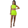 Women Athleisure Sexy Round Neck Solid Color Tank Top And Skirt Two-Piece Sports Set