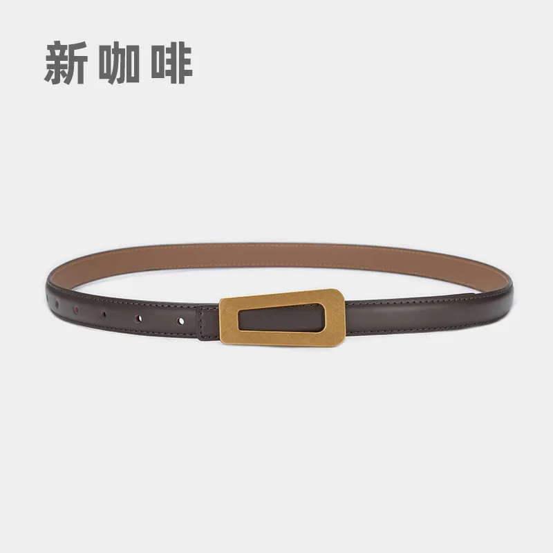 Women'S Fashion Casual Retro Alloy Smooth Buckle Thin Leather Belt