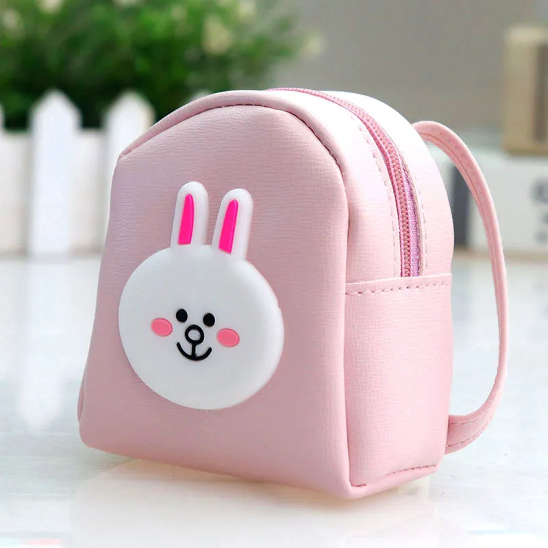 Kids Cute Cartoon Pattern Backpack Shape Zipper PU Mini Coin Wallet