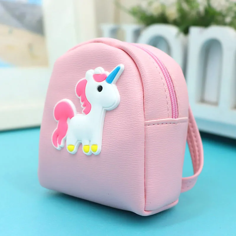 Kids Cute Cartoon Pattern Backpack Shape Zipper PU Mini Coin Wallet