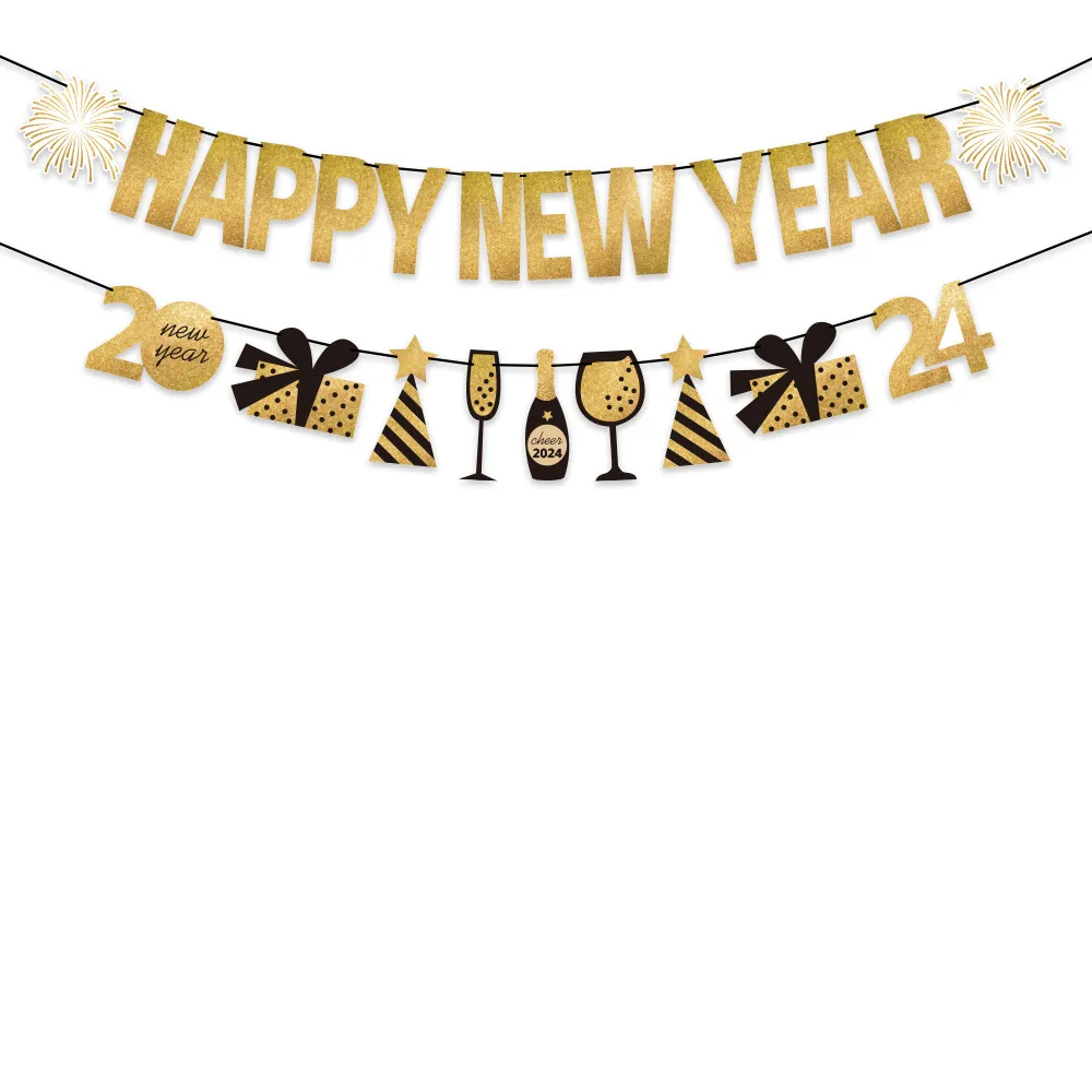 (Buy 1 Get 2) 2024 New Year Day Party Paper Banner Flag Decoration