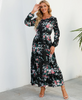 (Buy 1 Get 1) Women Ramadan /Eid Fashion Casual Floral Print Round Neck Long Sleeve Maxi Dress