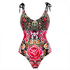 Women'S Vacation Leopard Floral One-Piece Conservative Swimsuit With Belly Cover