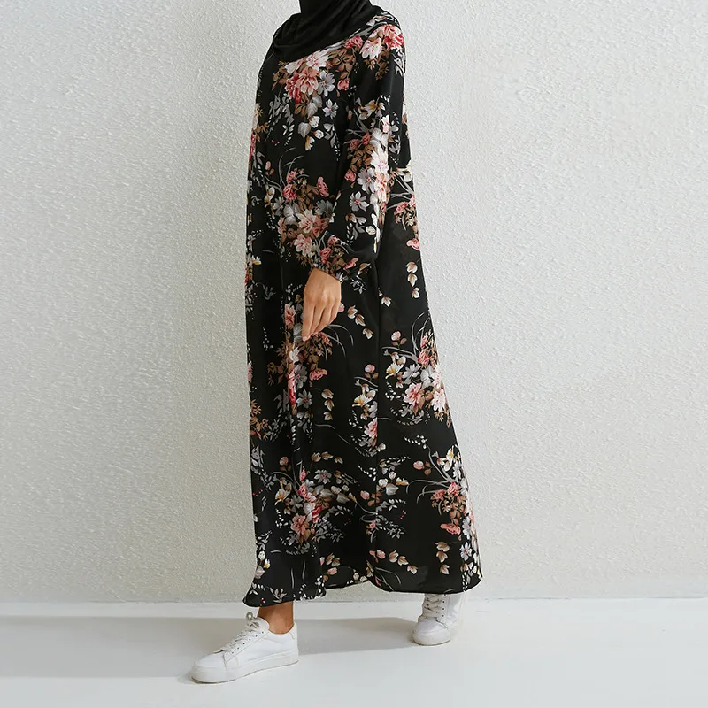 (Buy 1 Get 1) Women Ramadan /Eid Casual Summer Vacation Tiny Flower Zipper Pullover Loose Fashion Pocket Maxi Dress