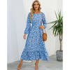 Women Ramadan /Eid Fashion Floral Chiffon Long Sleeve Maxi Dress