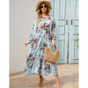 Women Ramadan /Eid Fashion Floral Chiffon Long Sleeve Maxi Dress