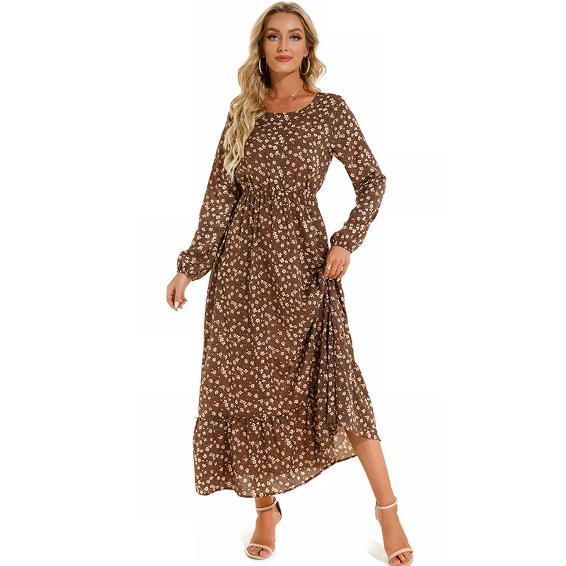 Women Ramadan /Eid Fashion Floral Chiffon Long Sleeve Maxi Dress