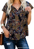 Women Fashion Summer Casual Floral Print V-Neck Short-Sleeved Blouse