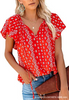 Women Fashion Summer Casual Floral Print V-Neck Short-Sleeved Blouse