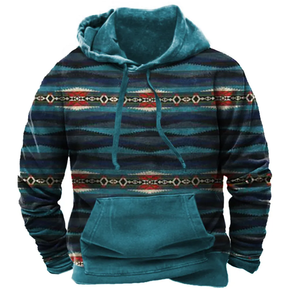 Men Vintage Casual Ethnic Style Basic 3D Print Plus Size Long Sleeve Hoodies