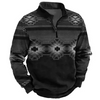 Men Fashion Casual Retro 3D Geometric Pattern Long Sleeve Zipper Plus Size Sweatshirts