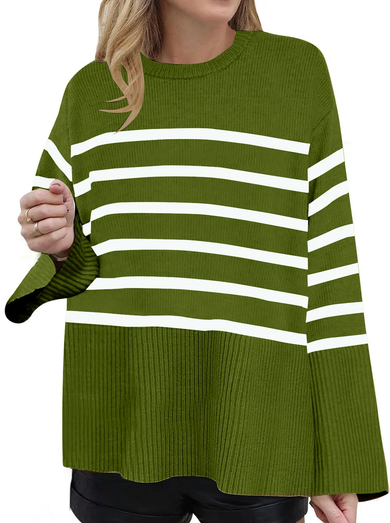 (Buy 1 Get 1 ) Women Fashion Casual Stripe Round Neck Sweater