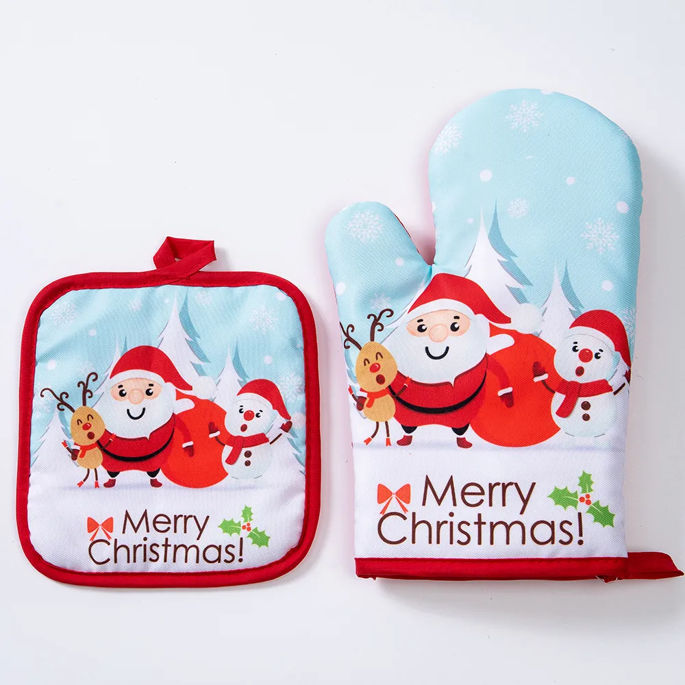 (Buy 1 Get 1) Kitchen Household Heat Insulation Anti-Scalding Christmas Printing Oven Microwave Gloves Set