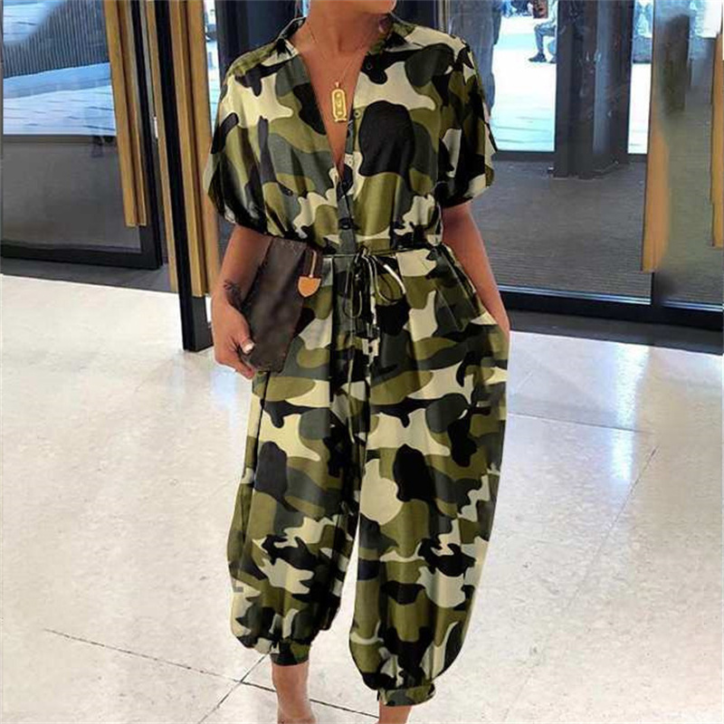 Women Casual Single-Breasted Loose Jumpsuits