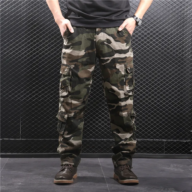 Men Casual Multi-Pocket Camouflage Print Cargo Pants