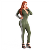 Athleisure Women Long Sleeves Zipper Solid Color Jumpsuit