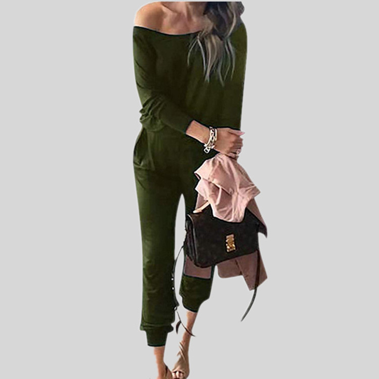 Women Solid Color Casual Long Sleeve Pocket Lace Jumpsuit