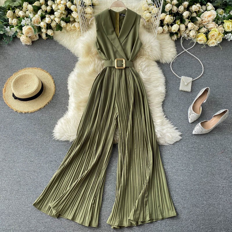 Women Retro Solid Lar Wide Leg Jumpsuits