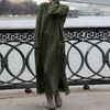 Autumn Winter Loose Plus Size Knitted Lace Long Sleeve Pocket Solid Color Casual Maxi Dress