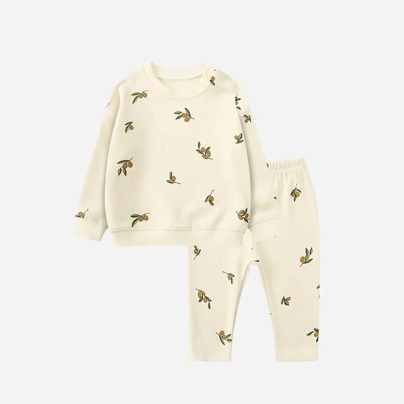 Kids Color Piece Olive Cotton Pattern Tops And Pants Set