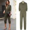 Women Lapel Long Sleeve Trousers Loose Jumpsuit