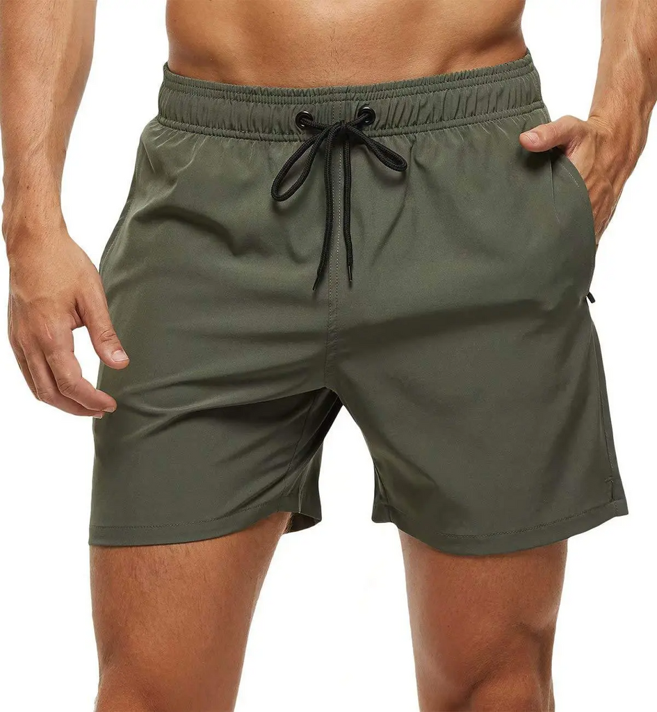 Men Casual Lace-Up Solid Color Loose Beach Shorts