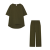 Women Fashion Plus Size Casual Solid Color Cotton Linen T-Shirt And Wide Leg Pants Two Pieces Sets