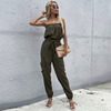 Women Green Slip-Neck Straight Belt Trousers Jumpsuit