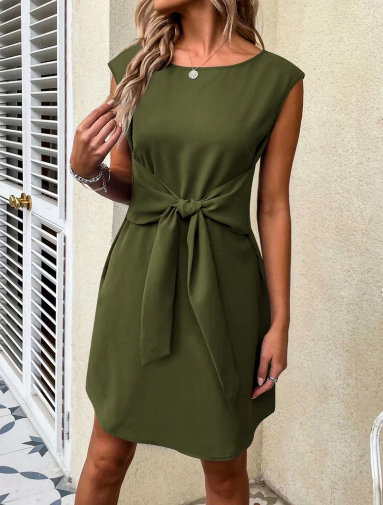 2 Pieces Fashion Women Elegant Round Neck Casual Solid Color Dress