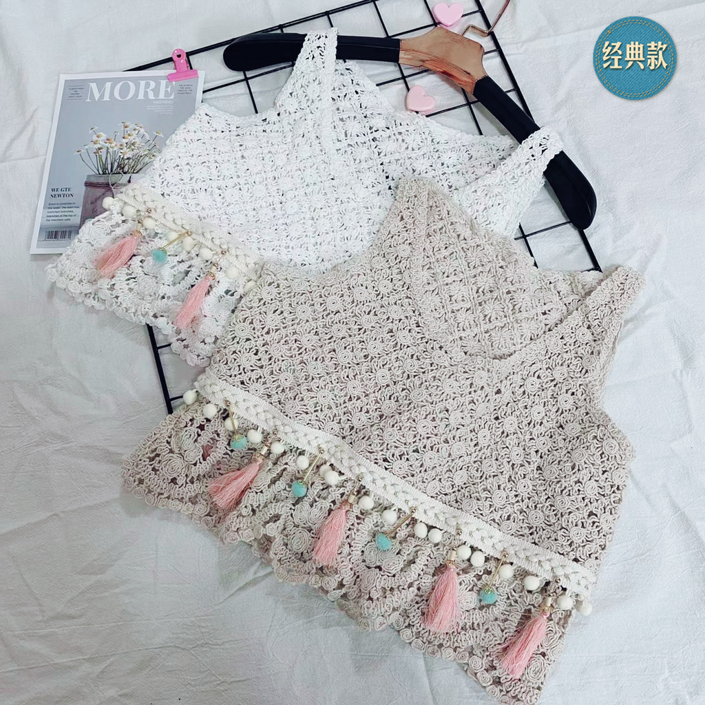 Women Fashion Tassel Hollow Crochet Camisole Top