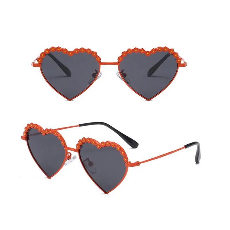 Girls Fashion Heart Shape Flower Decoration Sunglasses