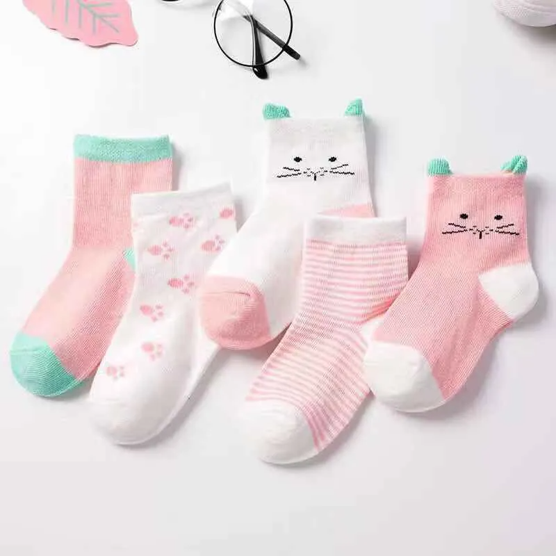 5pairs/Set Kids Cute Cartoon Striped Comfortable Breathable Elasticity Socks