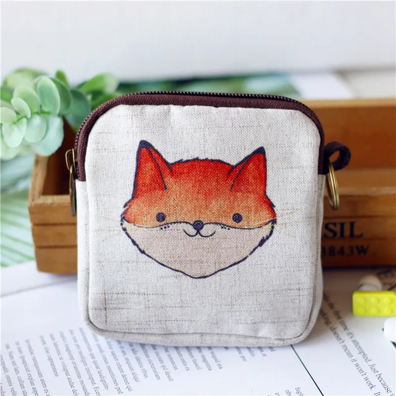 Kids Cartoon Printing Cotton And Linen Key Ring Coin Purse Coin Bag