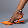 Women Fashion Sexy Plus Size Rhinestone Strap Pointed Toe Flat Sandals