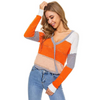 Women Casual Loose V-Neck Color Blocking Knitted Sweater