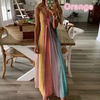 Women'S Fashion Boho Gradient Rainbow Color Printed Slip Casual Maxi Dress
