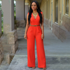 Women Plain Pattern Sleeveless Wide-Leg Wrapped Jumpsuits