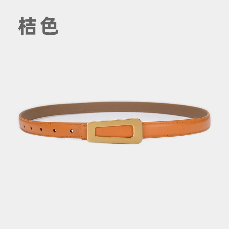 Women'S Fashion Casual Retro Alloy Smooth Buckle Thin Leather Belt