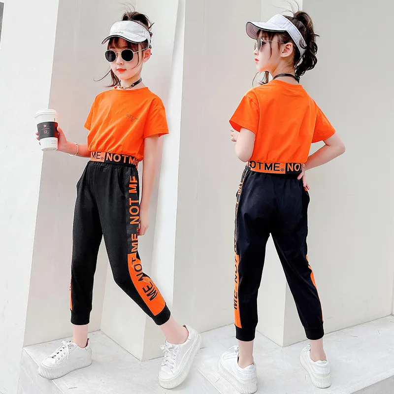 Children Kids Baby Fashion Girls Casual Basic Short Sleeve Letter Print Short Sleeve T-Shirt And Pants 2pcs Set