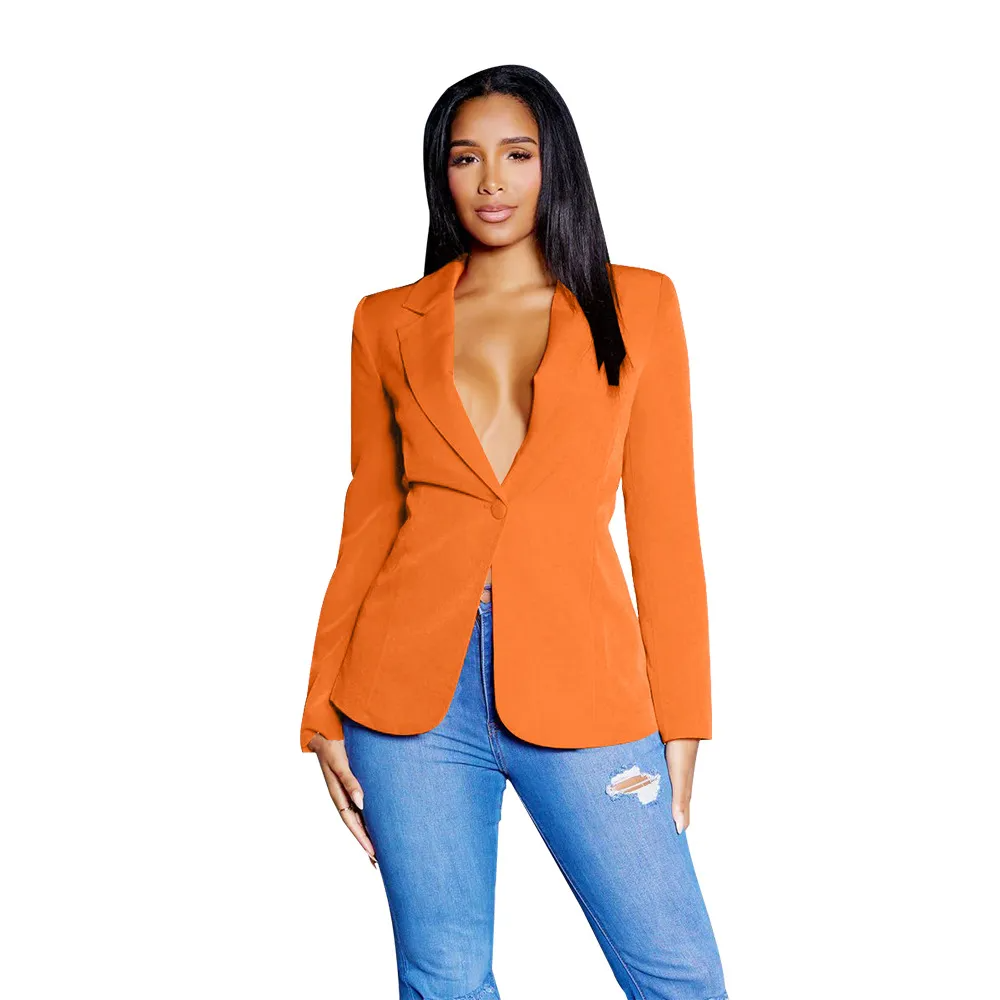 Women Fashion Sexy V-Neck Long Sleeve Solid Color Blazer Jacket