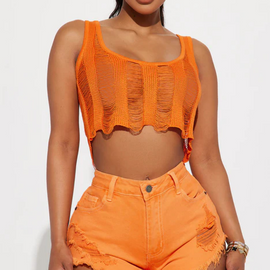 Women Fashion Street Style Summer Hollow Out Sexy Knitted Crop Tank Top