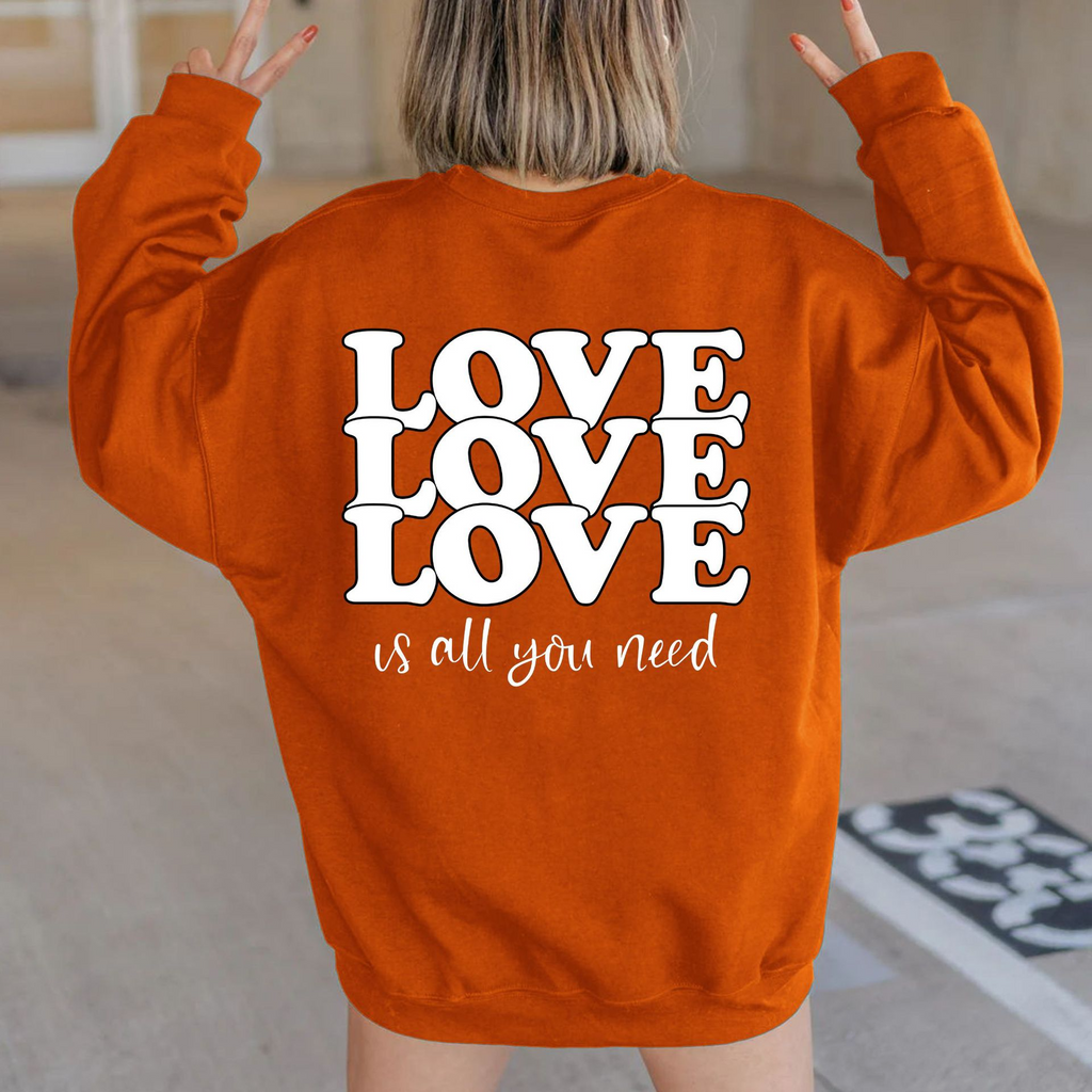 Women Casual LOVE Letter Print Round Neck Long Sleeve Basic Sweatshirt