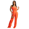 Women Solid Color Mesh Bandeau Top And High Waist Pants Stylish Two-Piece Set