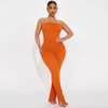 Women Fashion Slim Fit Solid Color Strapless Bubble Clothing Jumpsuit